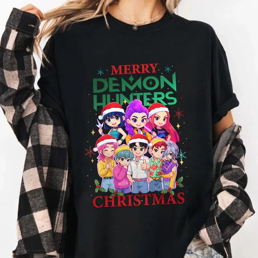 

Kpop Demon Hunters ChristmasT-Shirt Kpop Huntrix PIN Shirt Clothing Graphic Short Sleeve Shirt Men Women All-Season