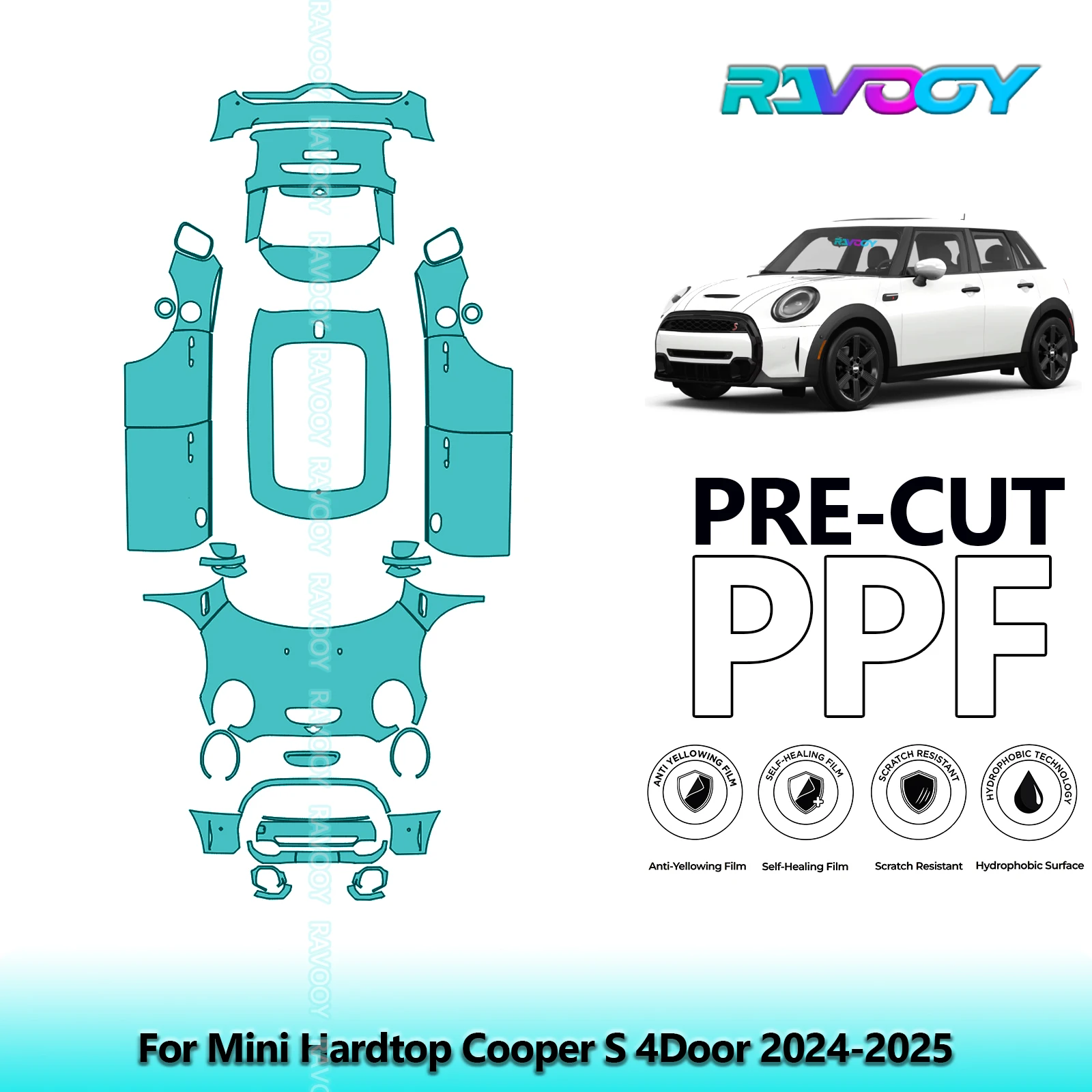 RAVOOY 8.5Mil Custom-Fit Precut TPU PPF Full Vehicle Clear Bra Stone Guard EU UK For Mini Hardtop Cooper S 4Door 2024-2025