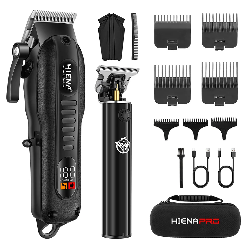 Juego de Cortadoras de Pelo Profesionales HIENA PRO para Hombre, Kit de Corte de Pelo Inalámbrico, Kit de Barbería, Cortadoras Recargables, Juego de Recortadoras