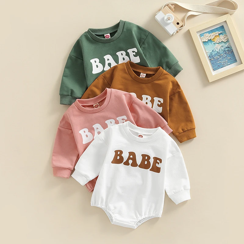 Fashion Autumn Newborn Baby Bodysuits Clothes for Boys Girls Cotton Letter Print Long Sleeve Pullover Bodysuits Jumpsuits 0-18M