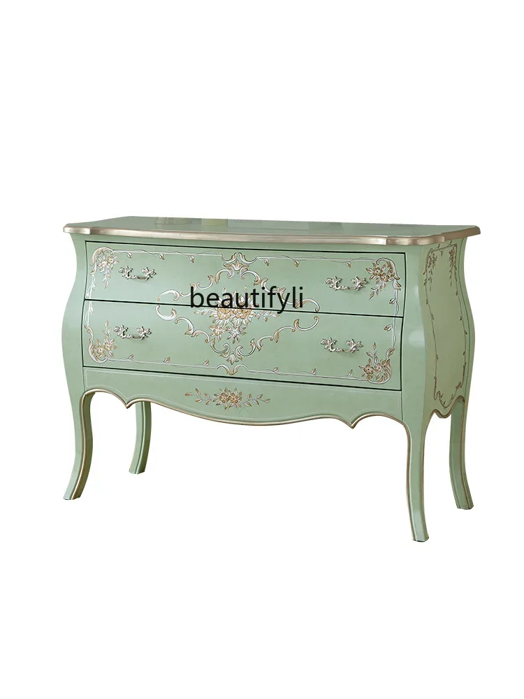 

American Painted Chest of Drawers Living Room Wall Locker Solid Wood Retro Home Hallway Aisle Decoration Corridor Cabinet