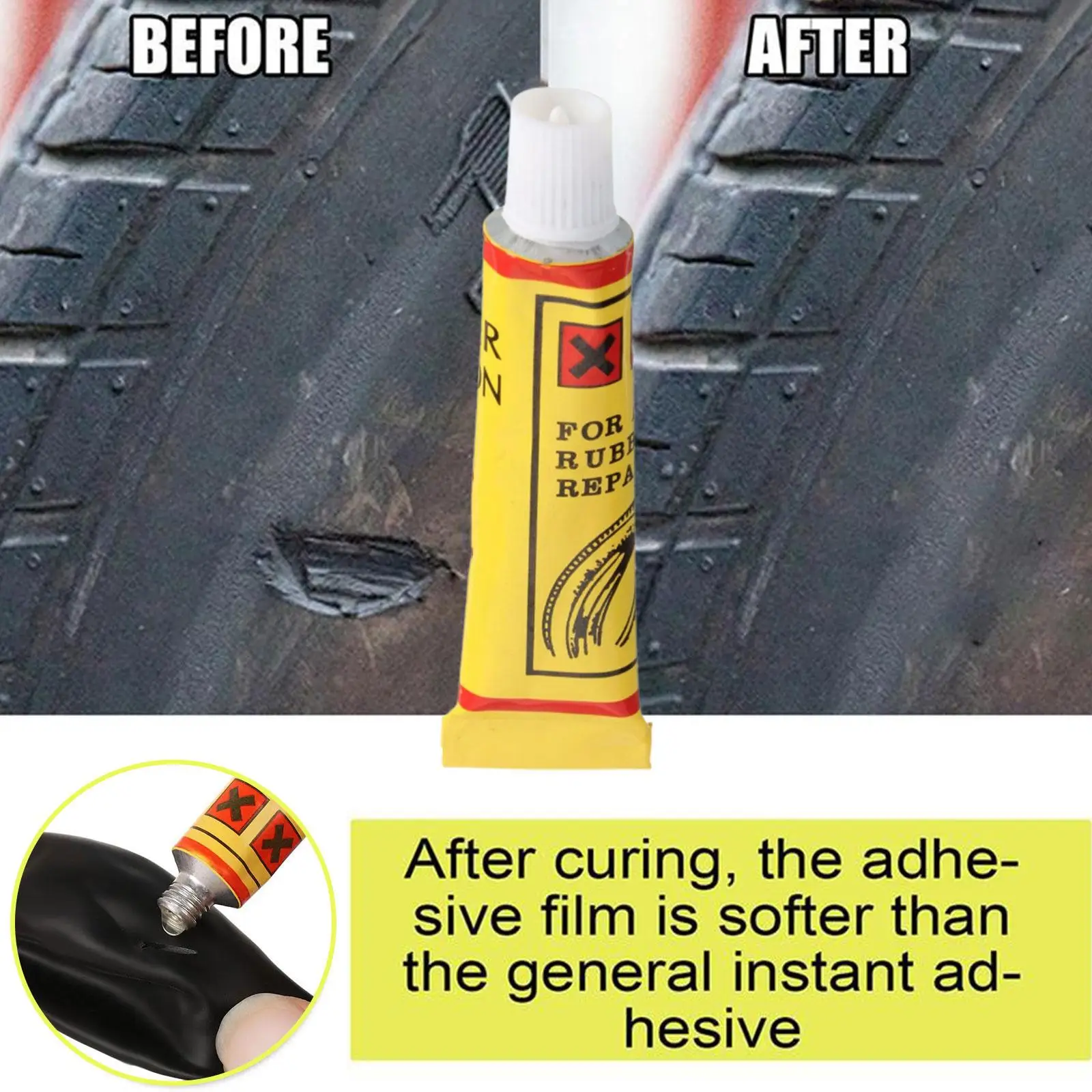 Pegamento de reparación de neumáticos de motocicleta y bicicleta, adhesivo de pinchazo de tubo interior, cemento, goma, solución de parche frío