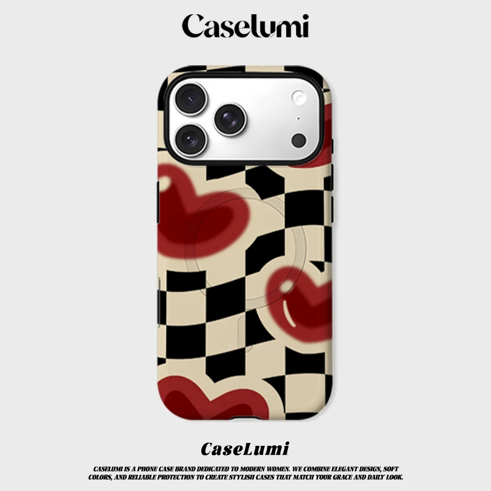 Funda CaseLumi Mate con Bumper para Magsafe, Compatible con iPhone 17 16 15 14 Plus 13 Pro Max, Carcasa Rígida Antigolpes de PC con Diseño de Corazones Entrelazados