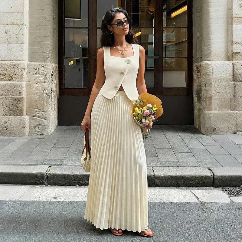

2026 new commuter suit fashion temperament sleeveless top + skirt two-piece suit for women