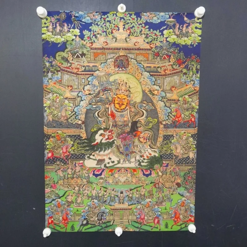 59×83cm Tibetan Buddhism Vaishravana Thangka Painting, Namtose Wealth Guardian Buddha Scroll for Home Altar Worship