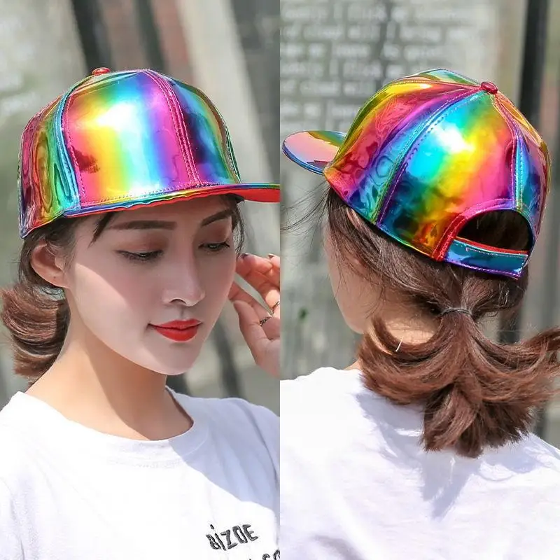 Блестящие голографические шапки для косплея, модные регулируемые шапки в стиле хип-хоп с плоским козырьком и плоским козырьком, светоотражающие бейсболки