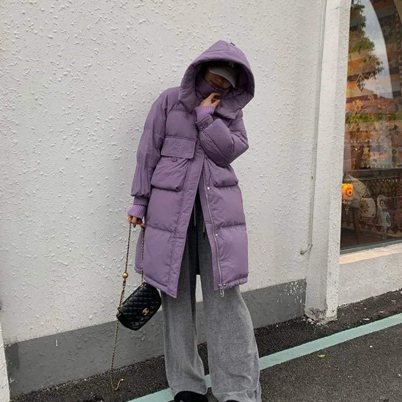 2023 neue Frauen Daunen jacke Wintermantel weibliche mittellange Version Parkas lose dicke warme Outwear Mode Nische Kapuzen mantel