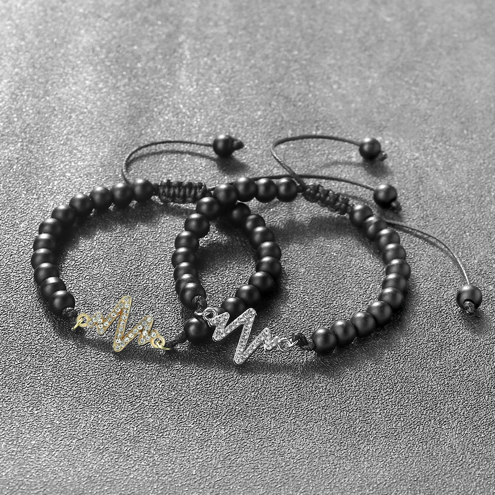 Natural Stone Beads Bracelet Fashion Malachite Lava Bangle Adjustable Electrocardiogram Pendant Wristband Jewelry Women Men Gift
