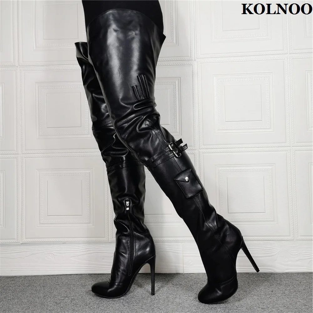 

Kolnoo New Classic Women's Large Size Over Knee Boots Buckles Faux Leather Party Thigh-high Booties Evening Fashion Winter Shoes