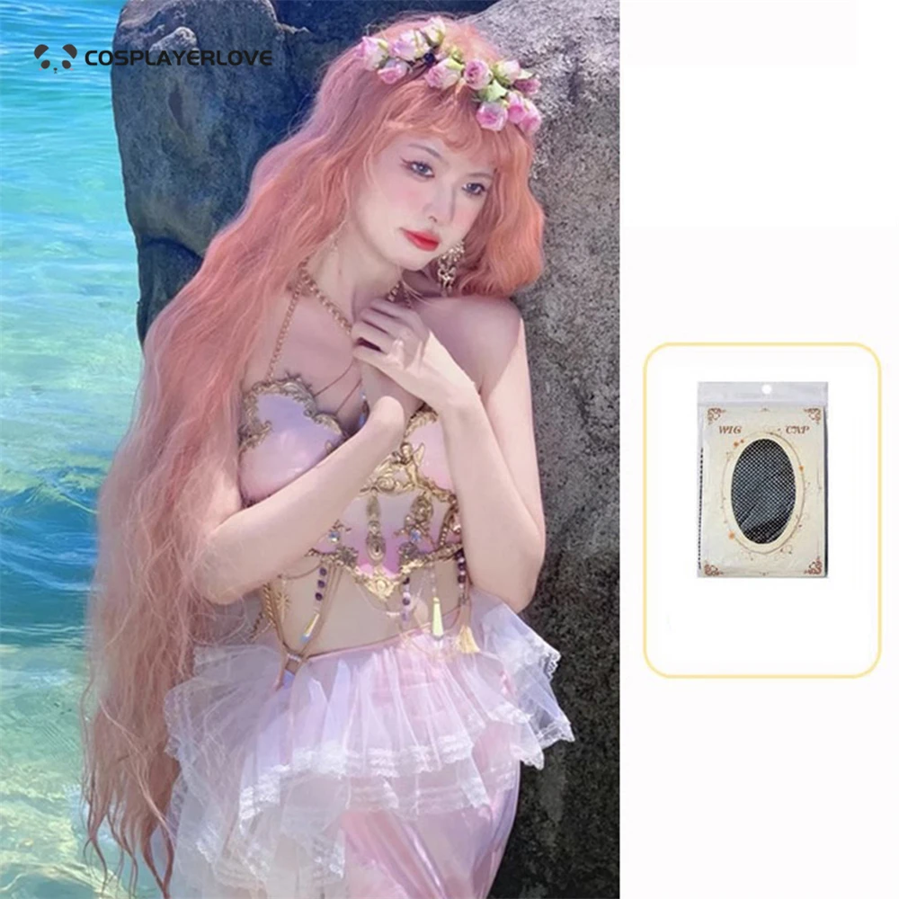 Couvre-chef Long lolita Extra long avec ondulation d'eau, couvre-chef en or blanc clair pour Cosplay Halloween carnaval