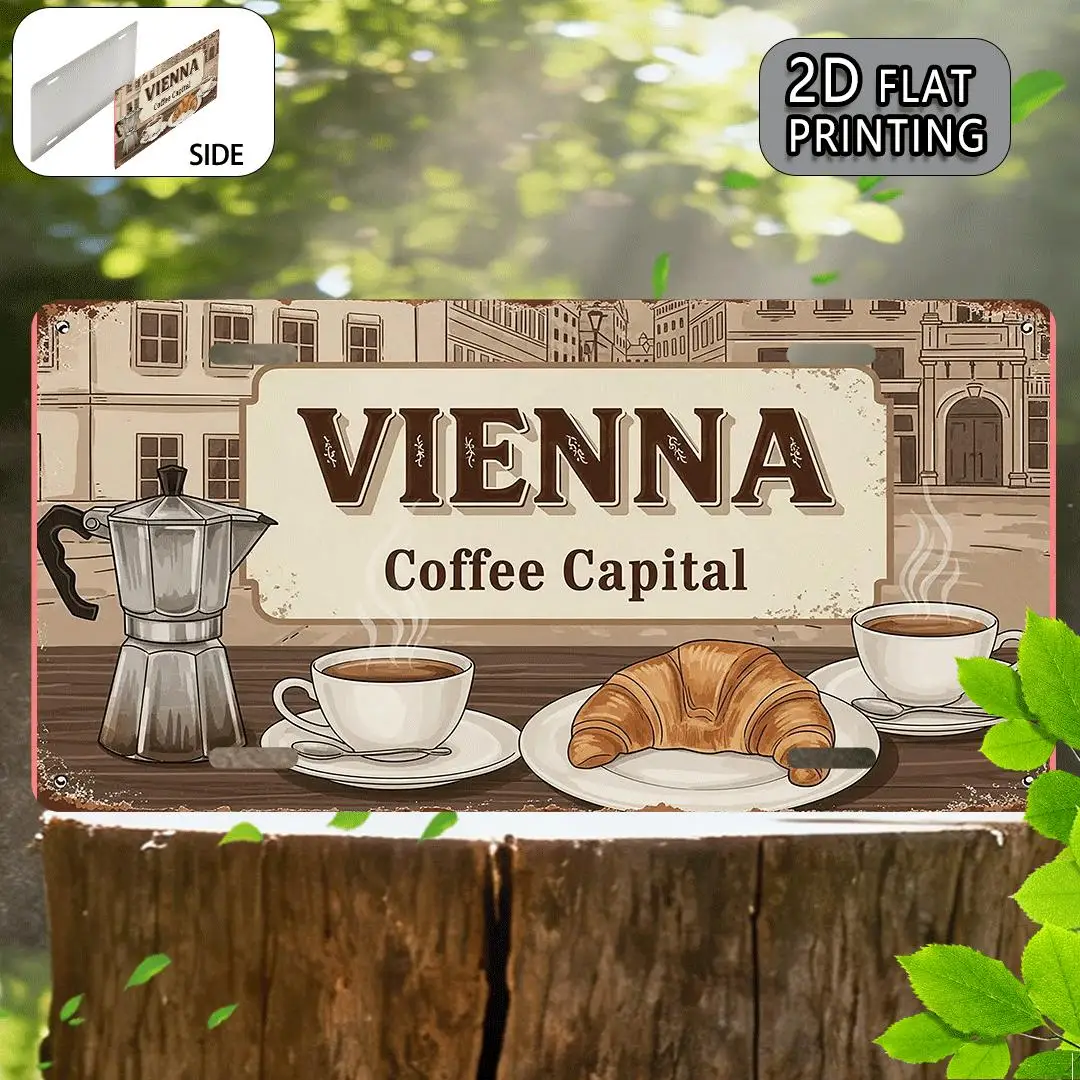 2D Flat,1pc Vintage Aluminum Sign,Vienna Coffee City Style, Vintage Metal Decoration, Home Garage Cafe Wall Decoration