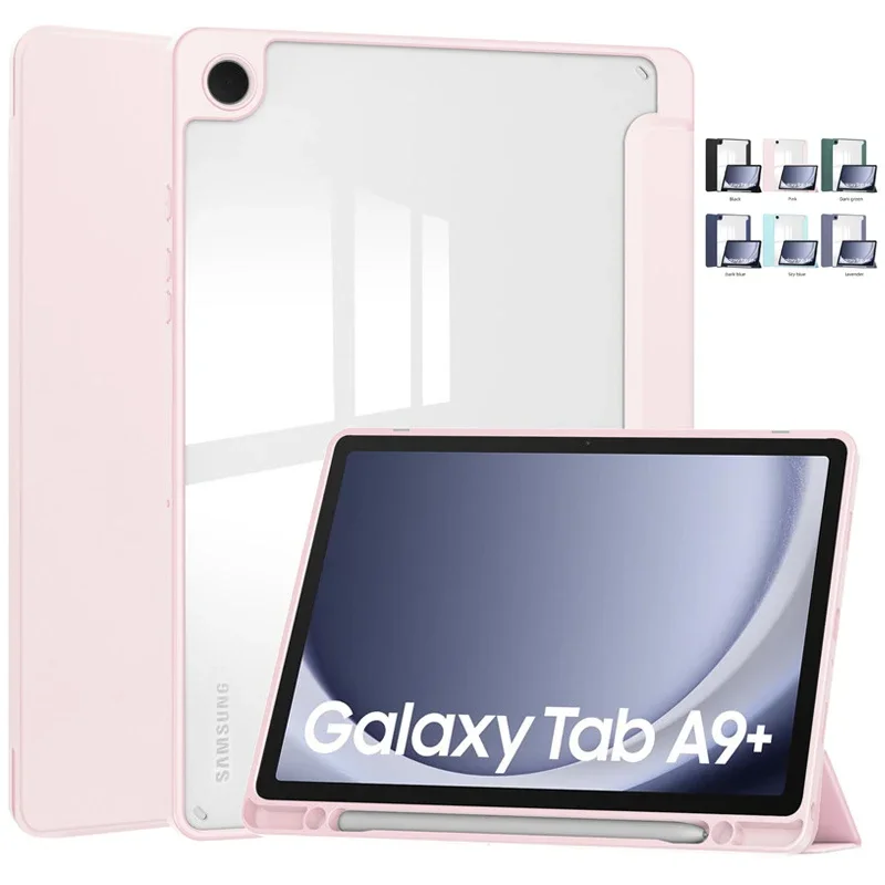 For Samsung Tab A9 Plus Smart Case Pen Holder SM-X210 SM-X215 SM-X216B Clear Acrylic Back Cover For Galaxy Tab A9 Plus 11\