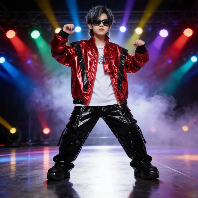 

Детский костюм для хип-хопа: куртка из искусственной кожи для мальчиков и девочек, наряд для джазовых и уличных танцев, стильная сценическая одежда