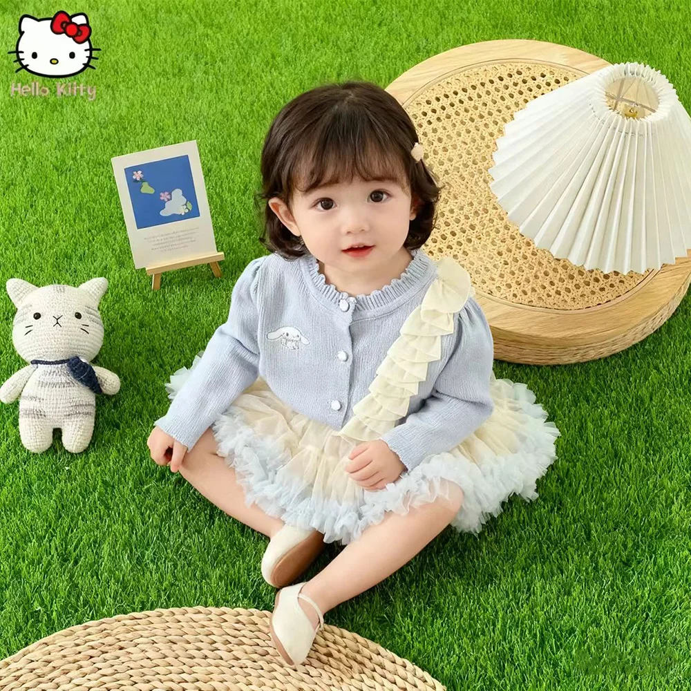 

Kawaii 2 шт. Cinnamoroll Hello Kitty детская шерстяная трикотажная юбка-тортик для девочек вязаные свитера юбки-пачки платье принцессы для младенцев