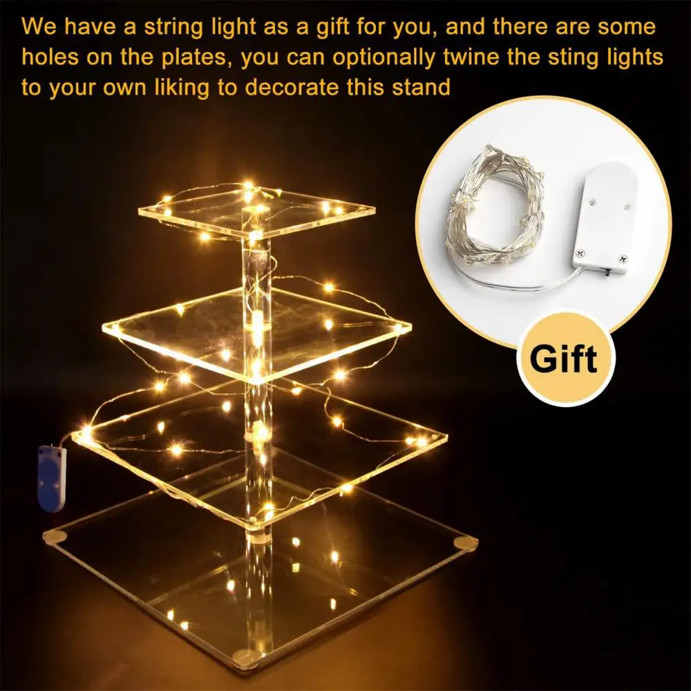 Party Decoration 4 Tiers LED Light String Cupcake Acrylic Display Holder Stand Party Decoration