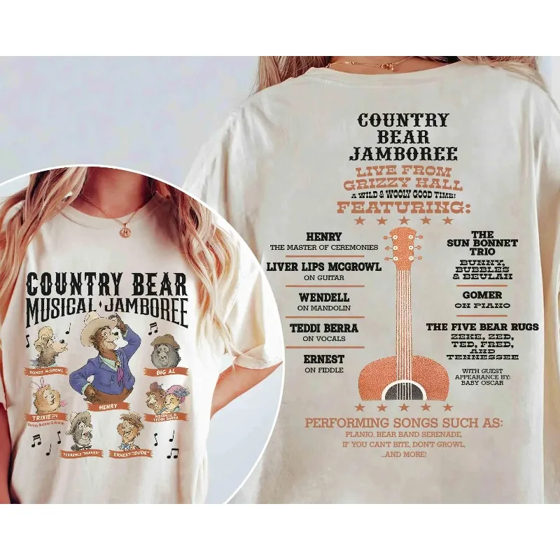 

Винтажная футболка с музыкальным персонажем Disney Country Bears Party, футболка с плакатом Disney Country Bears, рубашка унисекс из чистого хлопка