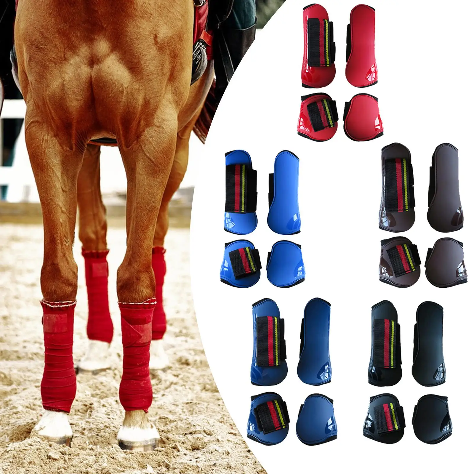 4x botas para tendones de caballo, juego de protectores para caballos, protectores ligeros para piernas, botas para caballos para patas delanteras y traseras para competiciones