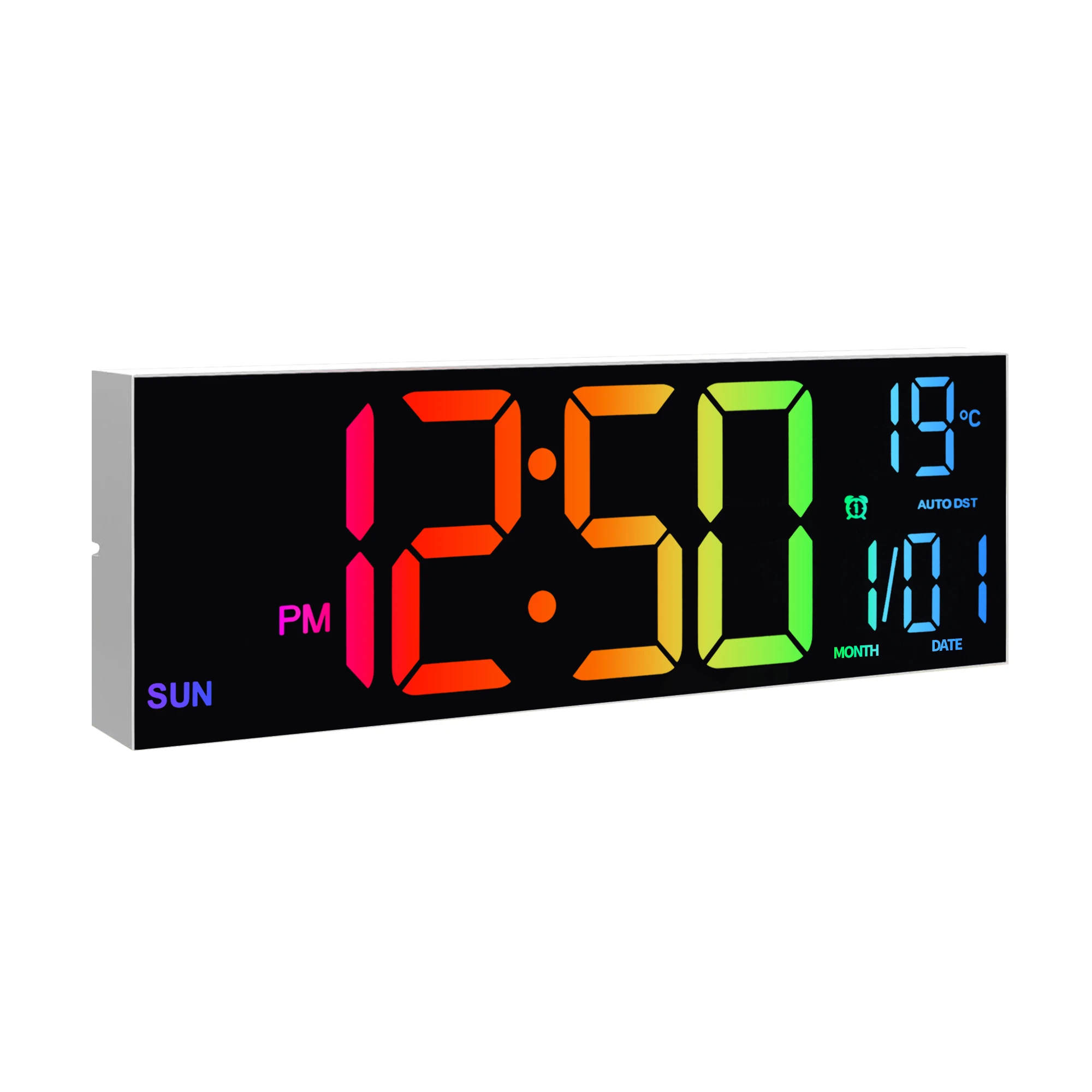 16 inch grote digitale wandklok, groot LED-display met afstandsbediening, 8 RGB-kleuren, alarm, DST, temperatuur voor woonkamer, keuken