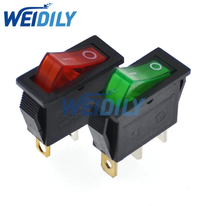 5PCS Boat Rocker Switch Red/Green LED Light SPST 3 Pin ON/OFF 16A/250V 20A/125V Switches KCD3-101N