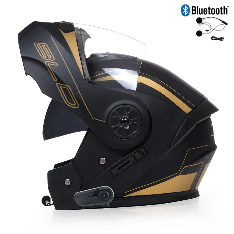 Casco da Moto ribaltabile con visiera parasole interna Dual Lens caschi da Moto integrale con attrezzature per Moto Bluetooth