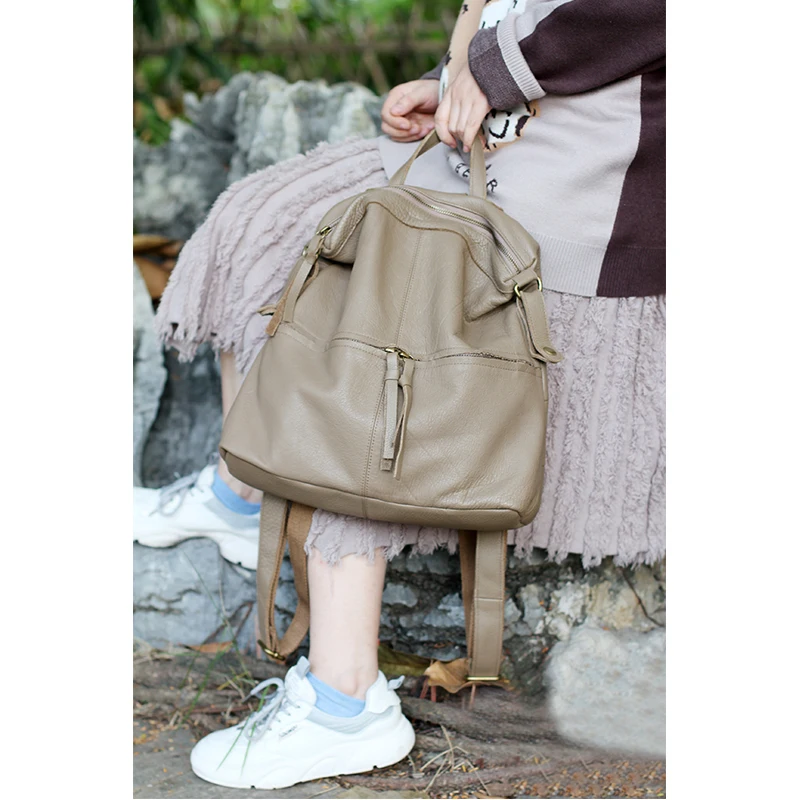 Modische und minimalist ische, vielseitige und große Kapazität Echt leder Damen tasche, Retro Top Layer Rindsleder lässige Damen tasche