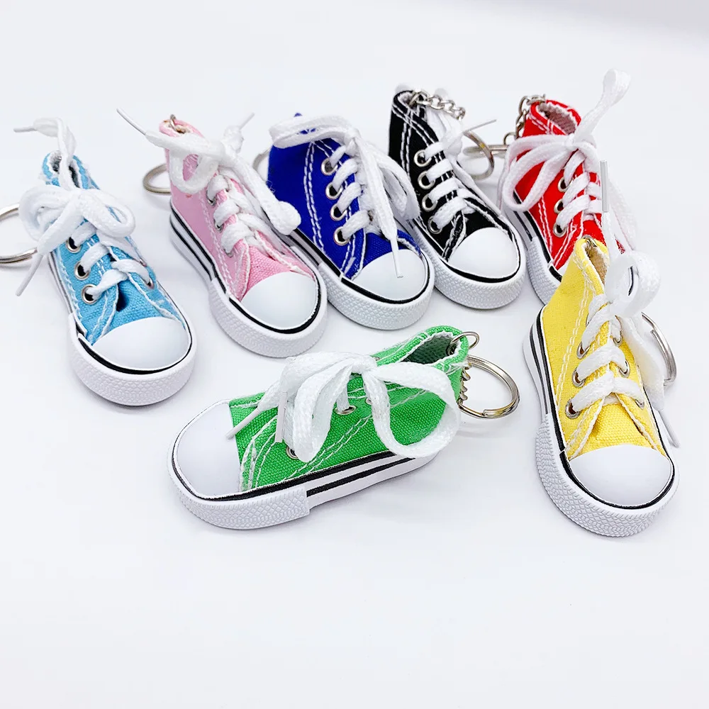 Criativo 3d lona tênis sapato chaveiro bonito mini sapatos esportivos pingente chaveiros simulação do carro berloque saco chave titular