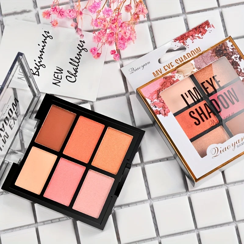 Vassoio per ombretti a 6 colori Ombretto in polvere opaca e glitter ad alto pigmento Kit per trucco impermeabile a lunga durata per occhi