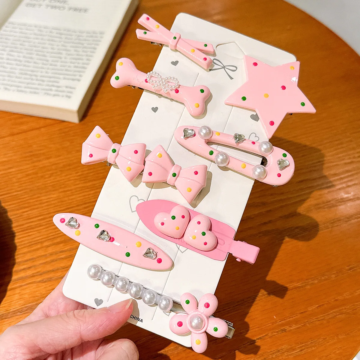 Y2K Hair Clips Set 8 Pcs Black Pink Beige Brown Star Duckbill Clips Sweet Punk For Side Bangs Multi Use Hair Accessories