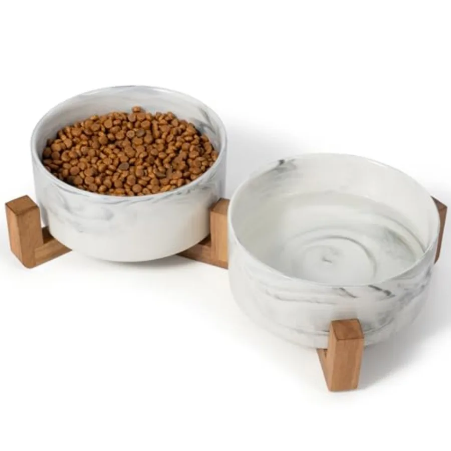 

Dog Bowls Set with Wood Stand 3.6-Cup Ceramic Pet Bowls for Medium Dogs Weighted Food Water Bowl Set for Dog and Cat