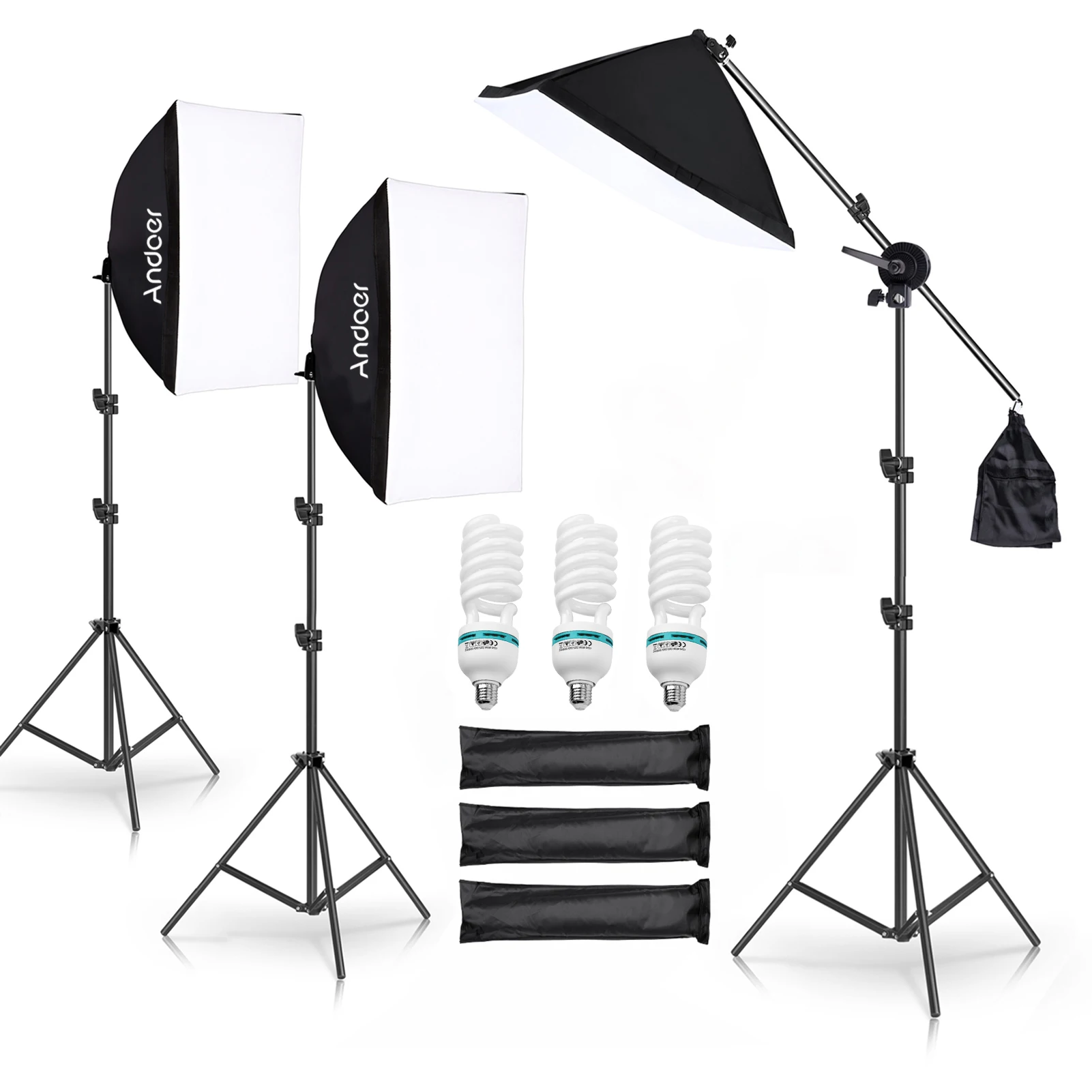 Andoer Studio Fotografia Kit luce Softbox Set di illuminazione con lampadina LED da 135 W * Softbox 3/ 50x70 cm * Supporto luce 3/ 2 M * 3/