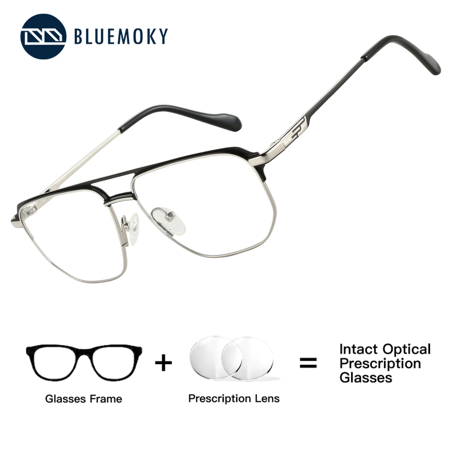 

BLUEMOKY Mens Pilot Metal Prescription Eyeglasses Anti Blue Light Photochromic Optical Lenses Progressive Multifocal Glasses