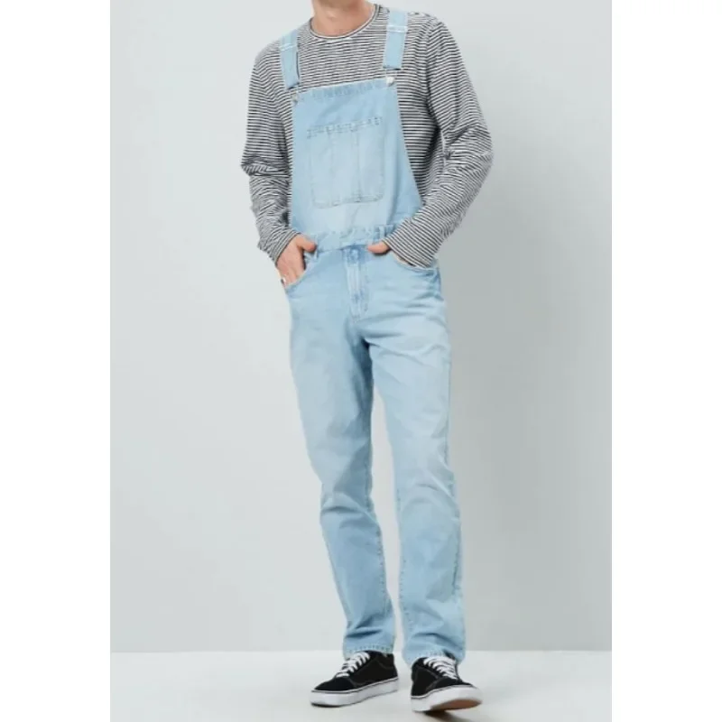 Men Casual Pocket Button Stitching Spaghetti Strap Jeans Autumn Vintage Jeans Jumpsuits Men Washed Straight-Leg Denim Jumpsuits