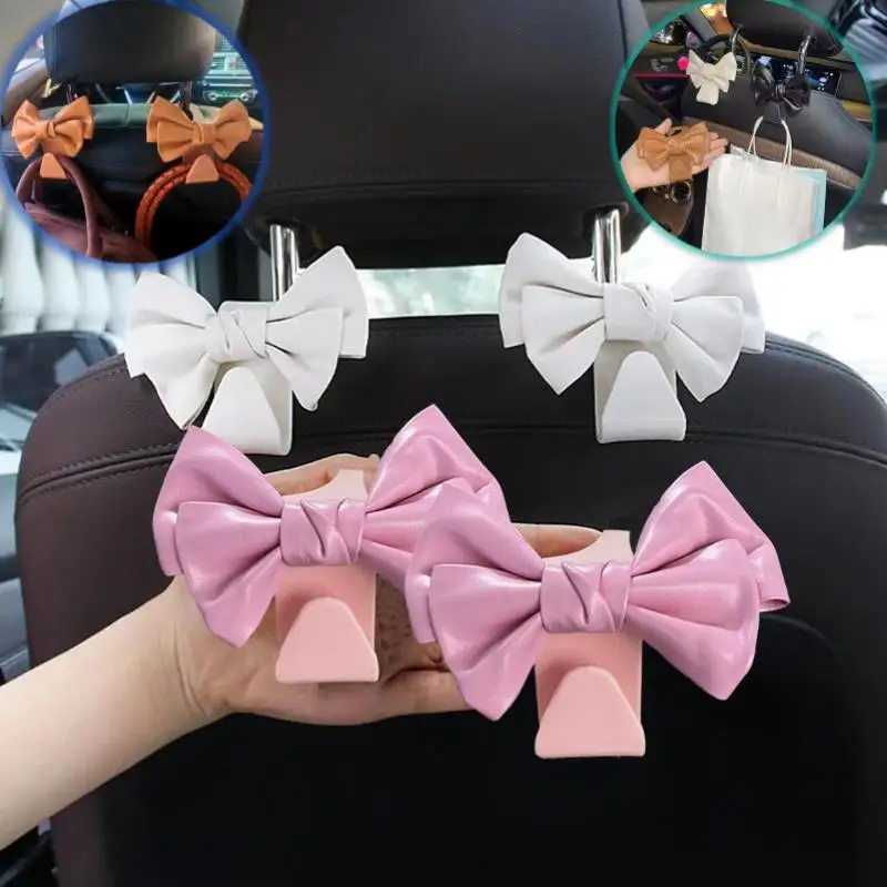 Kait Penyimpanan di Sandaran Kursi Mobil Bentuk Pita, Kait Tas Kulit PU Modis, Penjepit Universal untuk Aksesoris Mobil