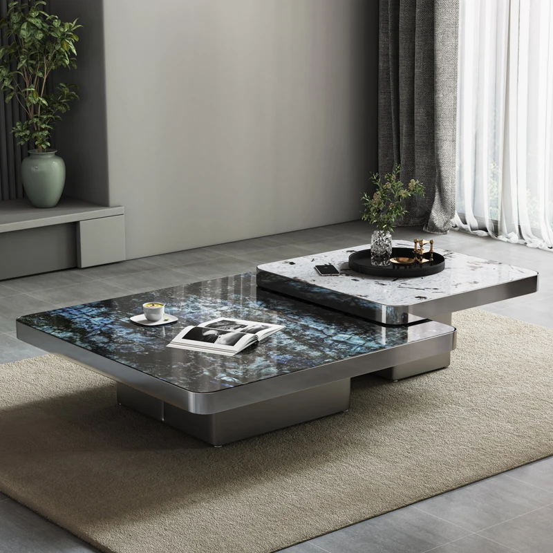 طاولة قهوة إيطالية فريدة من نوعها مصممة بمركز رخامي أوروبي طاولة قهوة بيضاء بسيطة ولطيفة أثاث صالون Meuble للمنزل