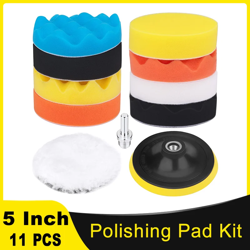 

5 Inch Buffing and Polishing Pad Kit 11 PCS with Drill Adapter and Woolen Pad for Car Buffer Polisher Polishing and Waxing