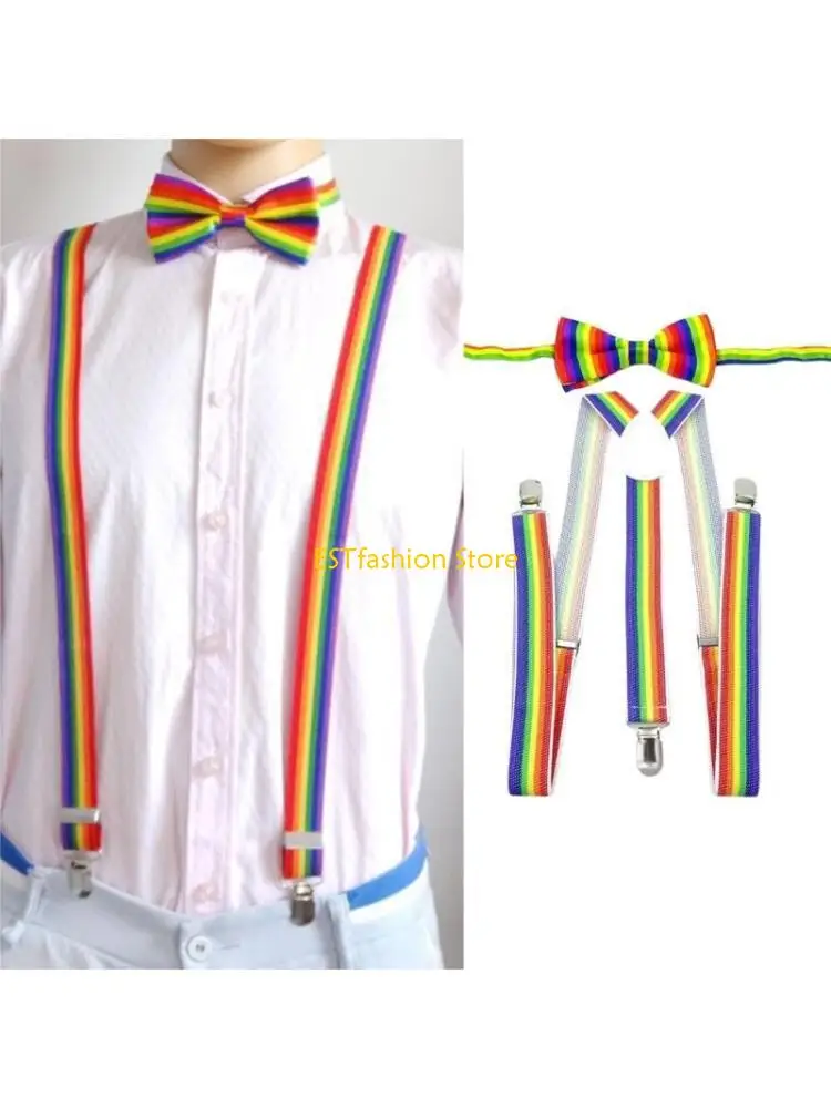 

Y5GC Элегантный комплект с брекетами и галстуком-бабочкой, обновленный стиль наряда для вечеринки в честь месяца гордости,