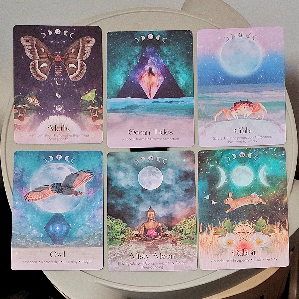 Picture 6: Lunar Magic Oracle Deck 40 Moon Cards Double-embossed, Moon Phases, Goddesses, Sacred Animals, Plants Spiritual Gift 10.5*7.5cm