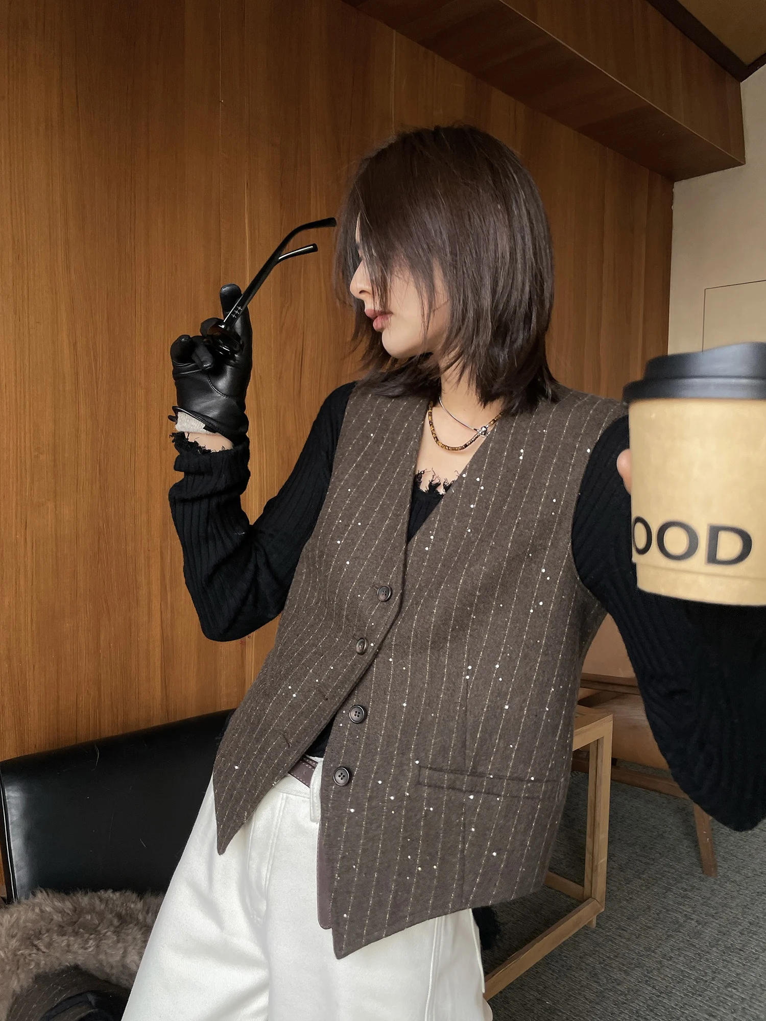 

Ele adow Mountain Str Camere Blend High nce Thin Stripe Versatile Layering Vest Top for Young Women