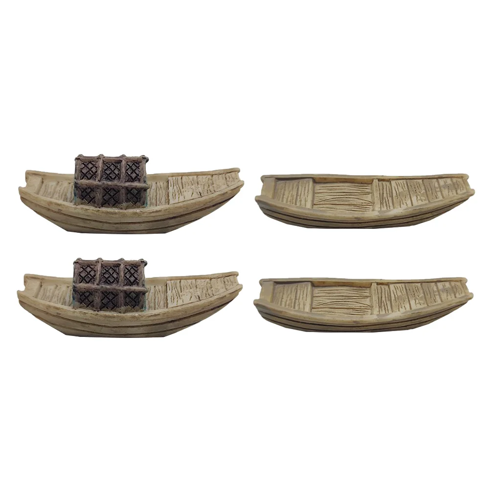 

4 Pcs Accessories Micro Landscape Fishing Boat Vintage Decor Miniture Decoration Plastic Miniature Home