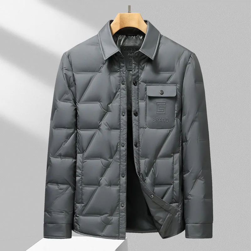 Winter Men Lightweight 90% Duck Down Jacket Warm Windproof Turn-Down Collar Coat Man Down Padded Shirt jaqueta masculina JK-201