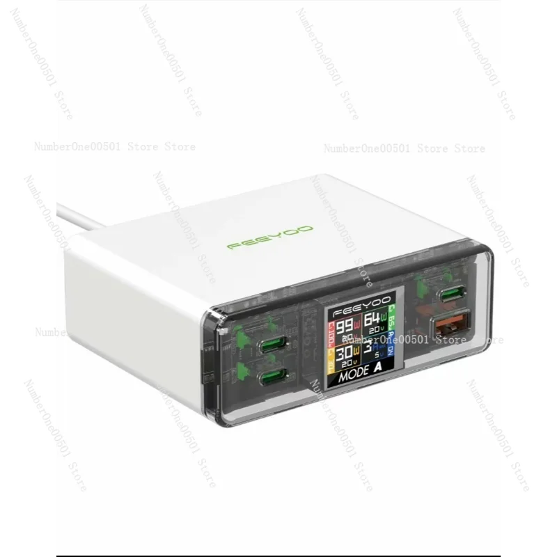210W GaN Desktop Charging Station Multi-Port Fast Charging Hub with Screen Display Versatile Functions  white