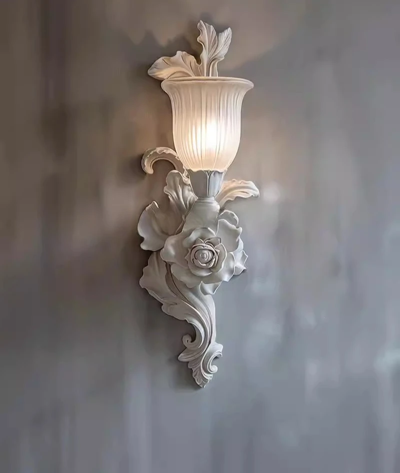 Living room entrance corridor background engraved art lighting original high-end cream wind flower wall lamp