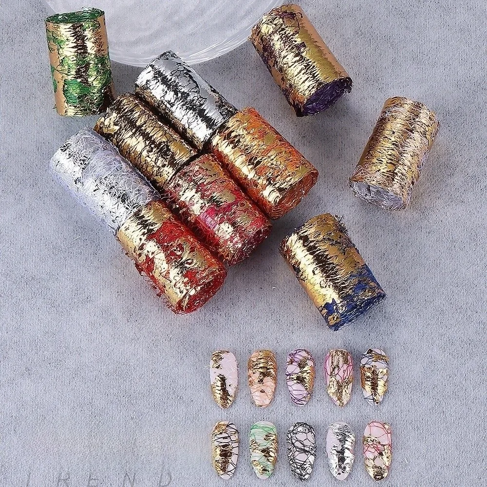 10Roll/Box Nail Sticker Decals 3D Floral Chameleon Aluminum Foils Paper Gold Silver Transfer Paper for Manicure Decoration