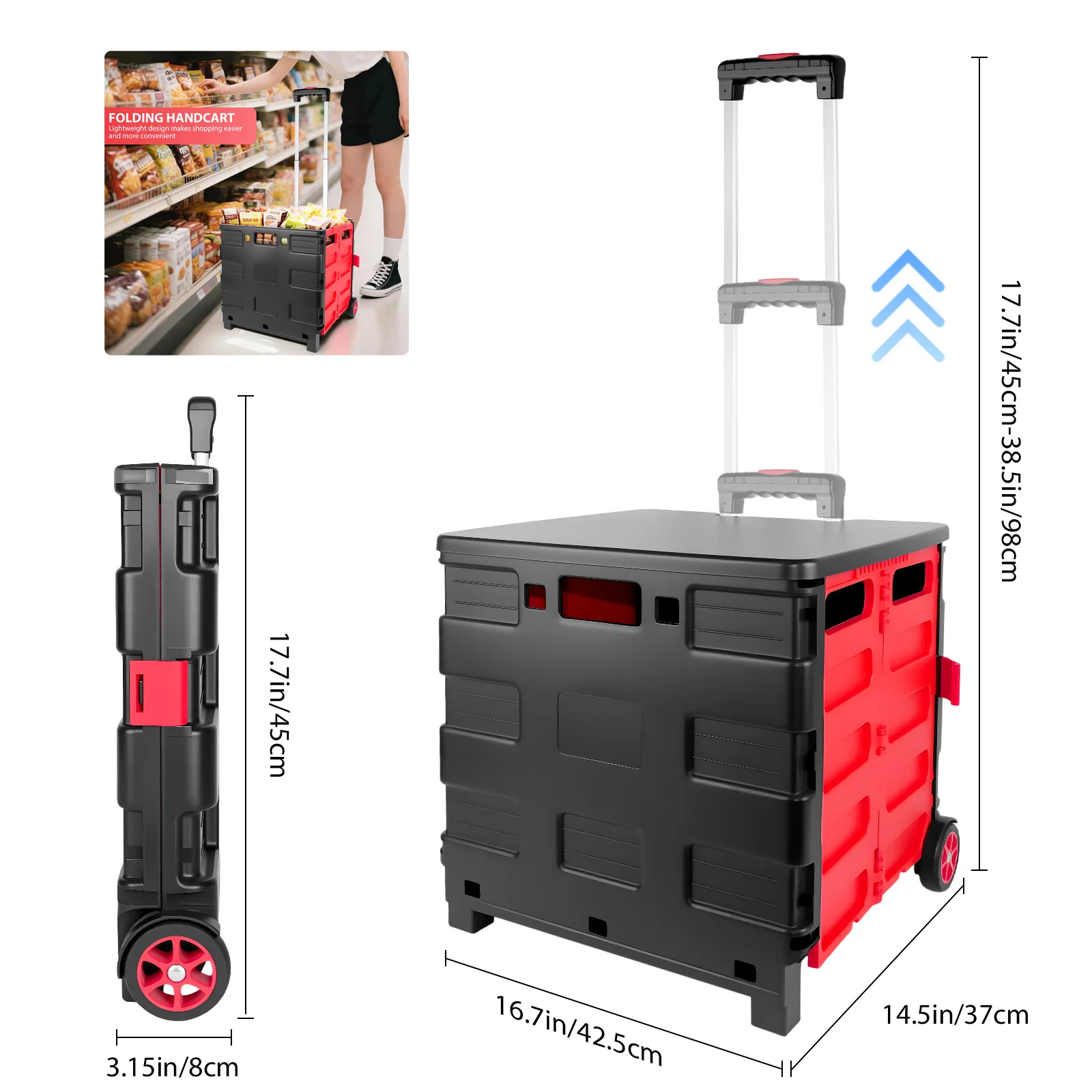 

35L Foldable Shopping Cart with Wheels & lid multifunctional grocery cart Hand Cart for outdoor camping shopping Home Use