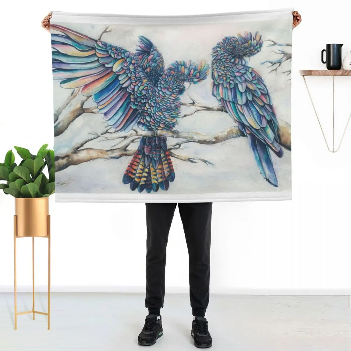 Black Cockatoo Pair - Rainbow Throw Blanket Flannel For Sofa Thin Personalized Gift Decorative Throw Blankets