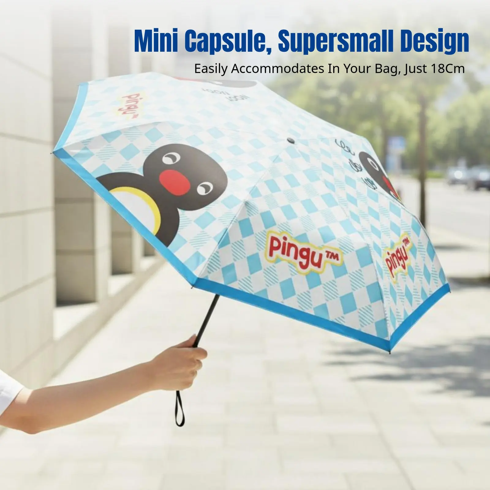 

Зонт-капсула Pengu, мини, 5-секционный, портативный, с мультяшным дизайном, черное покрытие, защита от солнца и дождя