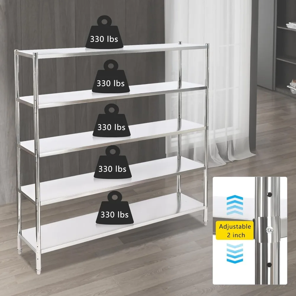 5 Tier Storage Shelves Adjustable Stainless Steel Shelves Shelf Organizer Kitchen Storage Shelves Adjustable Shelf Storage