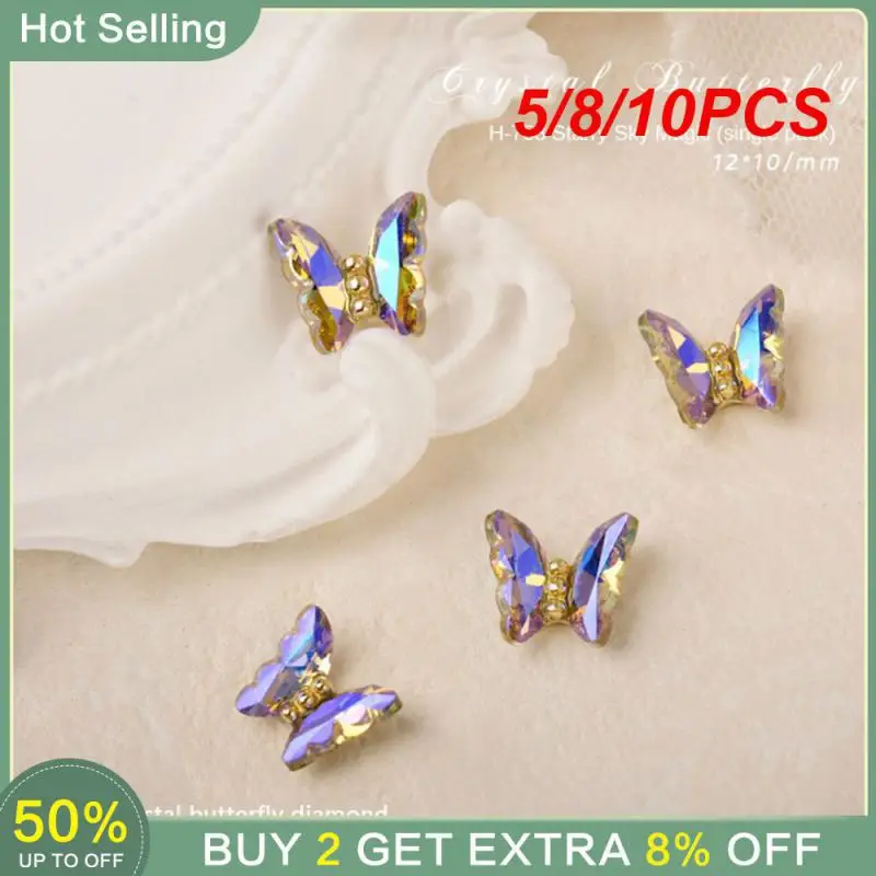 5/8/10PCS Three-dimensional Nail Drill Unique Luxury Crystal Butterfly Nail Charm Nail Drill Nail Art Accessories Best Seller