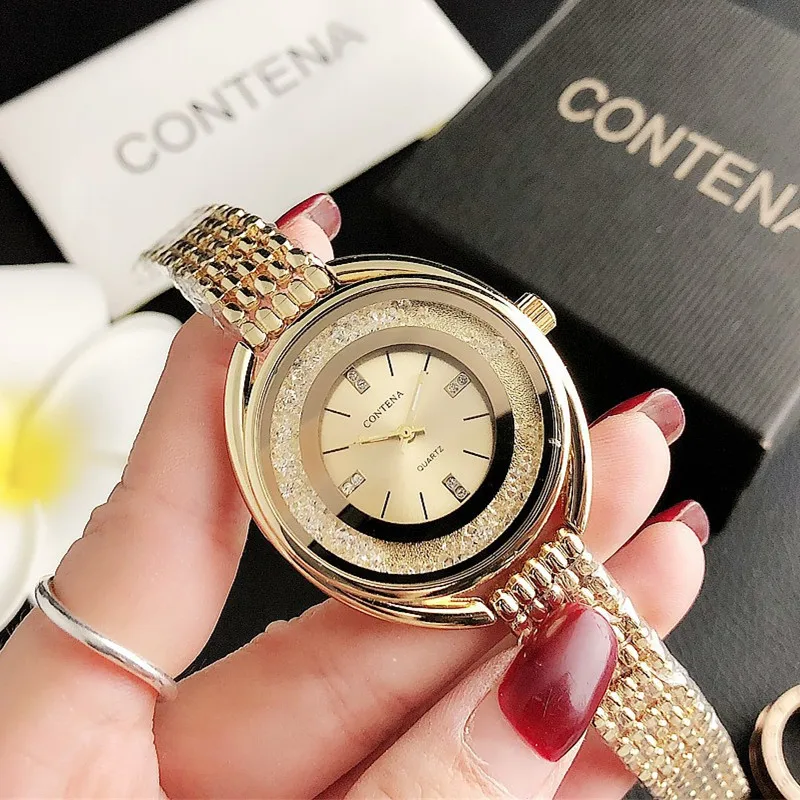 Luxury Rhinestone Stainless Steel Watches Women CONTENA Fashion Women's Quartz Wristwatches Elegant Ladies Watch Female Clock