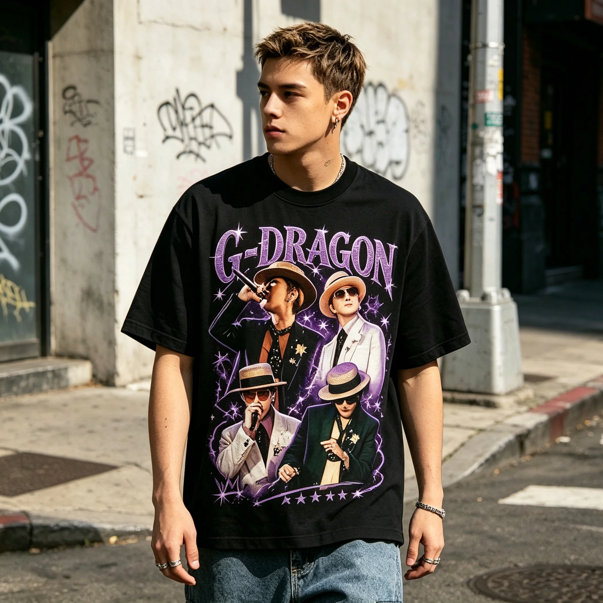 2026 Bigbang 20th Anniversary Concert G-Dragon Retro Portrait Unisex T-Shirt Vintage Concert Print Kpop Fans Short Sleeve Tee
